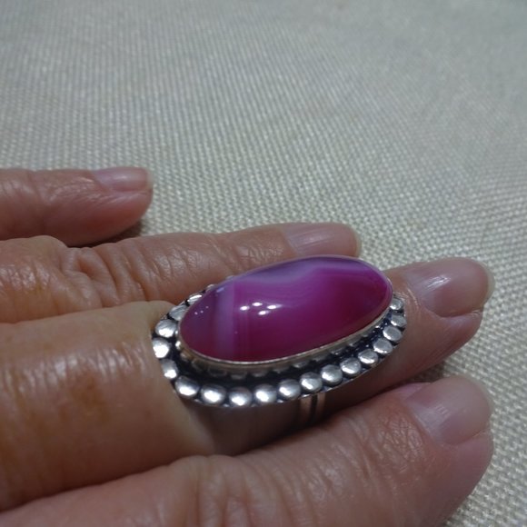 Gorgeous "PINK BOTSWANA AGATE" Handmade Sterling Ring Size 7.5 #344B - Picture 2 of 3